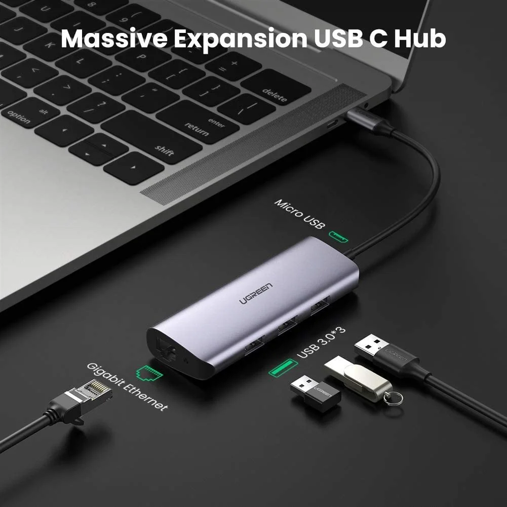 Bộ chuyển đổi USB Type-C sang 3 cổng USB 3.0 và Giga Lan Ugreen (60718)
