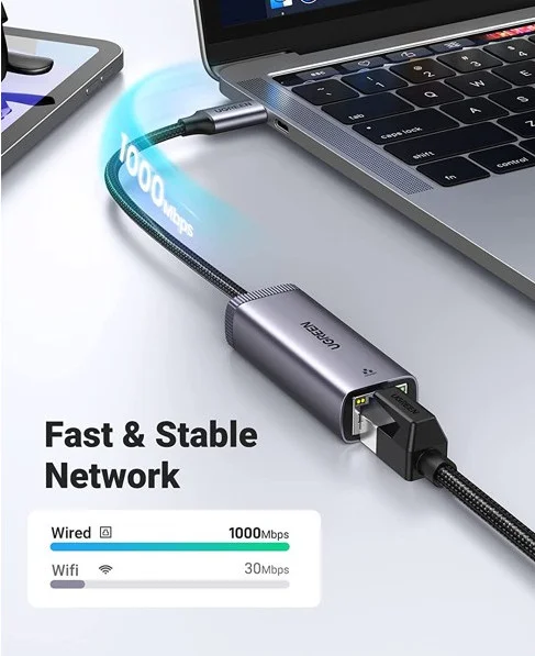 Bộ chuyển đổi USB Type-C sang Gigabit màu ghi Ugreen (40322)