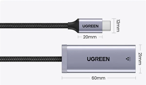 Bộ chuyển đổi USB Type-C sang Gigabit màu ghi Ugreen (40322)