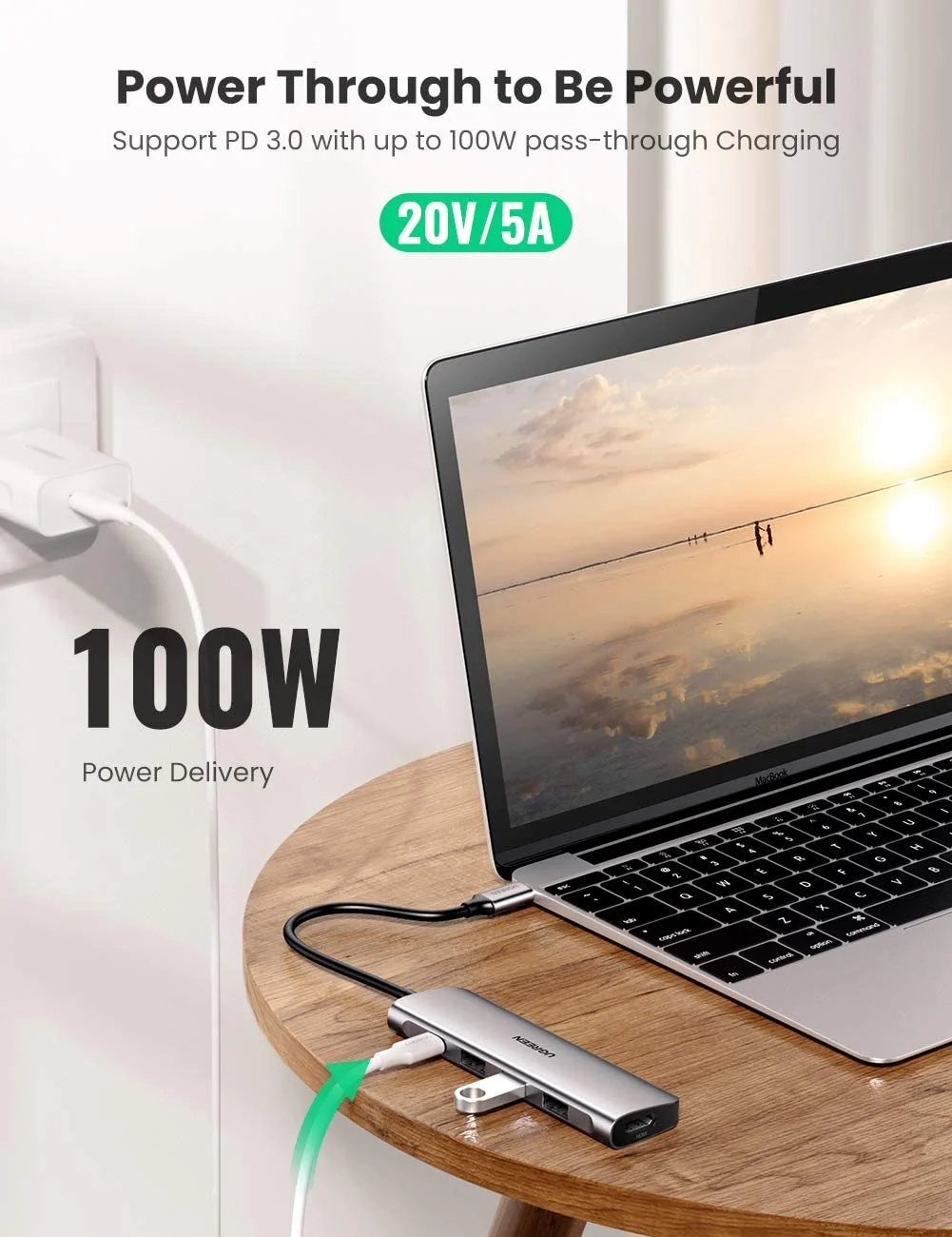 Bộ chuyển đổi USB Type-C sang HDMI 4K60Hz + USB 3.0*3 + PD Ugreen (70495)