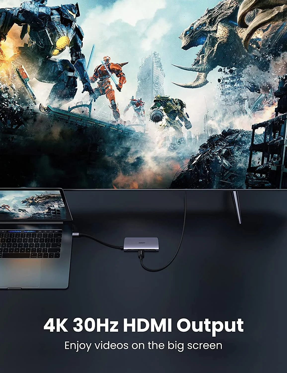Bộ chuyển đổi USB Type-C sang HDMI+SD+TF+2 cổng USB 3.0+RJ45 Ugreen (50852)