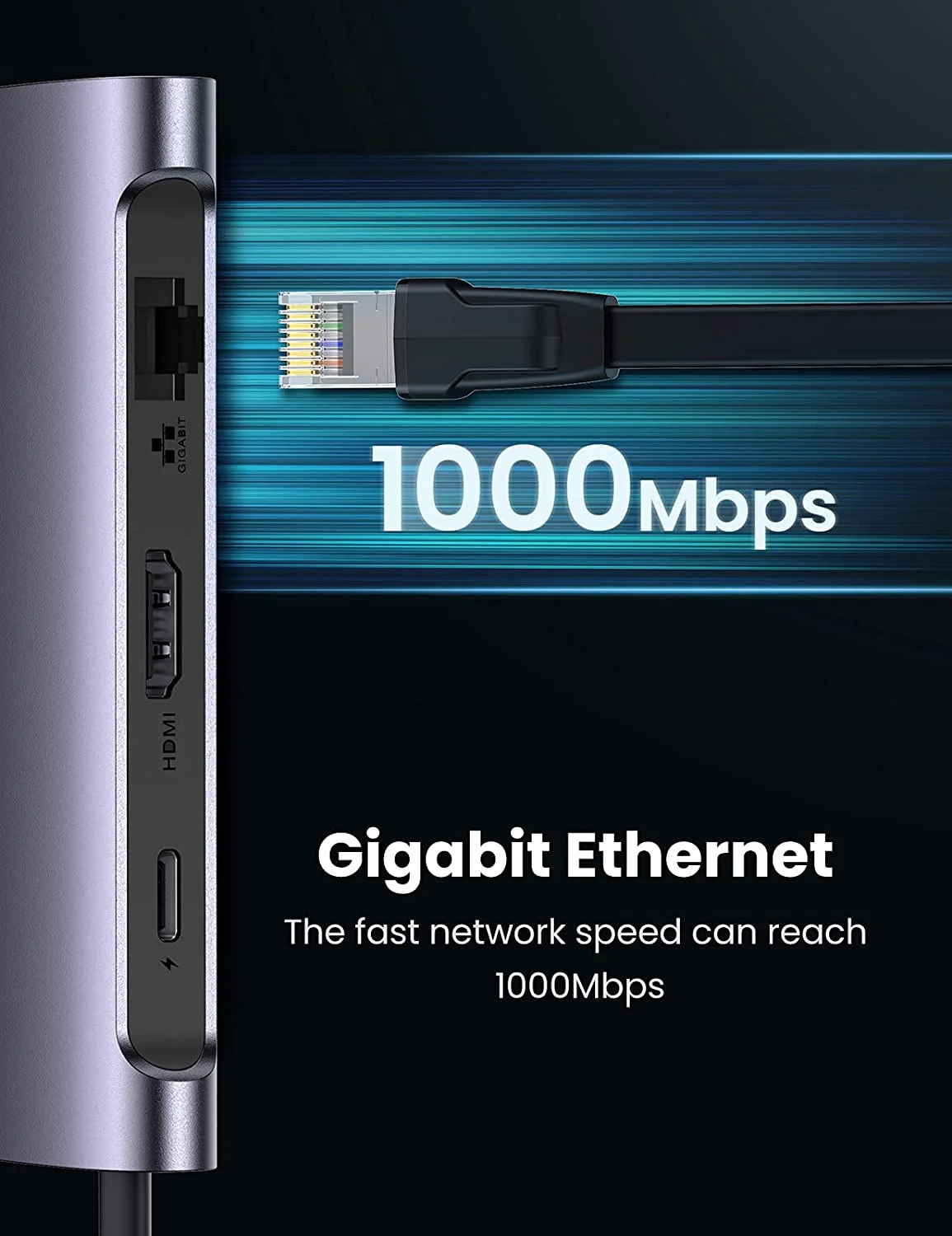 Bộ chuyển đổi USB Type-C sang HDMI+SD+TF+2 cổng USB 3.0+RJ45 Ugreen (50852)