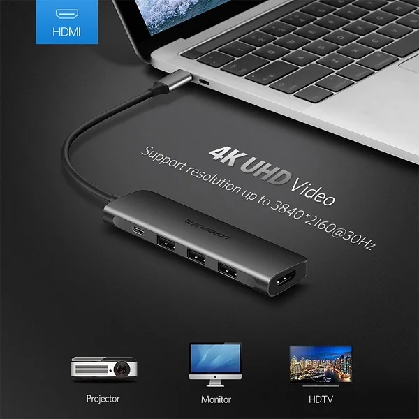 Bộ chuyển đổi USB Type-C sang HDMI + USB 3.0*3 + PD Ugreen (50209)