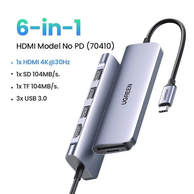 Bộ chuyển đổi USB Type-C sang HDMI USB 3.0 và đọc thẻ Ugreen (70410)