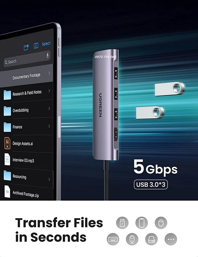 Bộ chuyển đổi USB Type-C sang HDMI USB 3.0 và đọc thẻ Ugreen (70410) — ảnh 4