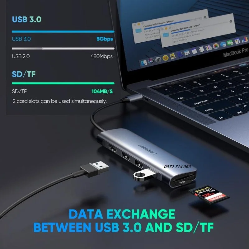 Bộ chuyển đổi USB Type-C sang HDMI USB 3.0 và đọc thẻ Ugreen (70410) — ảnh 5