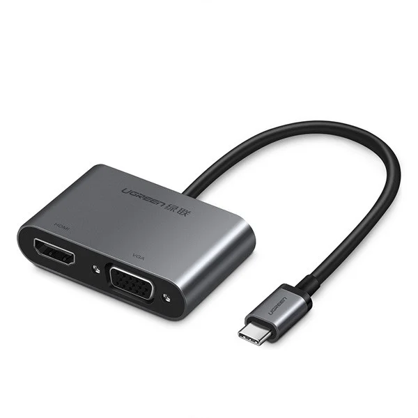 Bộ chuyển đổi USB Type-C sang HDMI+VGA màu xám, kèm cổng sạc Ugreen (50505)