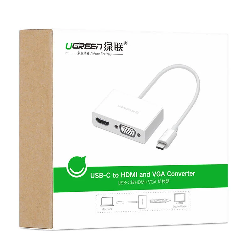 Bộ chuyển đổi USB - Type C sang HDMI+VGA Ugreen màu trắng (50251)