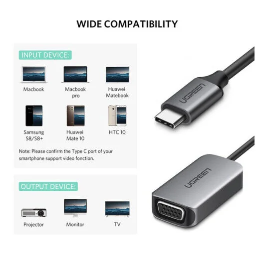 Bộ chuyển đổi USB Type-C sang VGA màu đen Ugreen (50316)