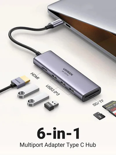 Bộ chuyển Type C sang 1xHDMI + 3xUSB3.0+SD/ TF Chính hãng UGREEN 60383 — ảnh 8