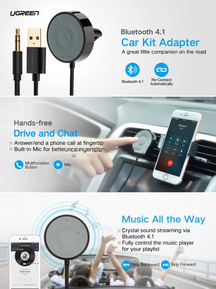 Bộ nhận âm thanh Bluetooth trên xe hơi 4.2 APTX Ugreen (40760) — ảnh 12