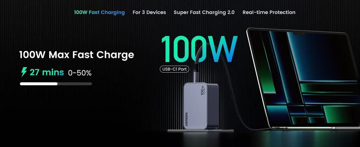 Bộ sạc GaN UGREEN 100W Nexode Pro X757 2C1A