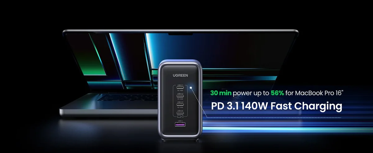 Bộ sạc Ugreen 300W để bàn đa năng Nexode GaN CD333