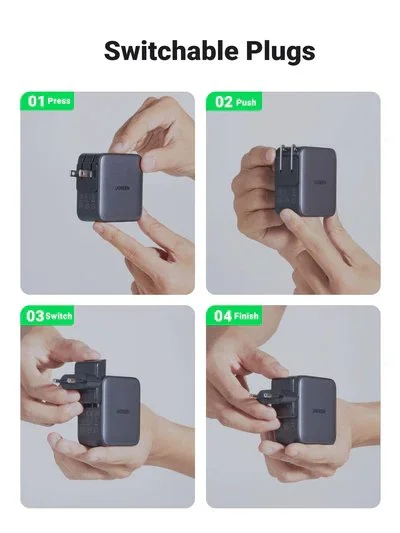 Bộ Sạc Ugreen 65W Nexode GaN CD296 3 Cổng USB-C và Đầu Cắm US/UK/EU cho Du Lịch — ảnh 3
