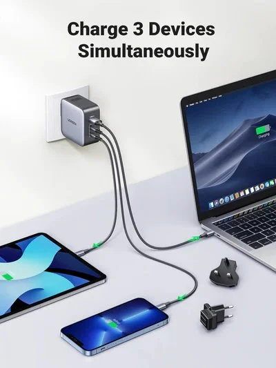 Bộ Sạc Ugreen 65W Nexode GaN CD296 3 Cổng USB-C và Đầu Cắm US/UK/EU cho Du Lịch — ảnh 7