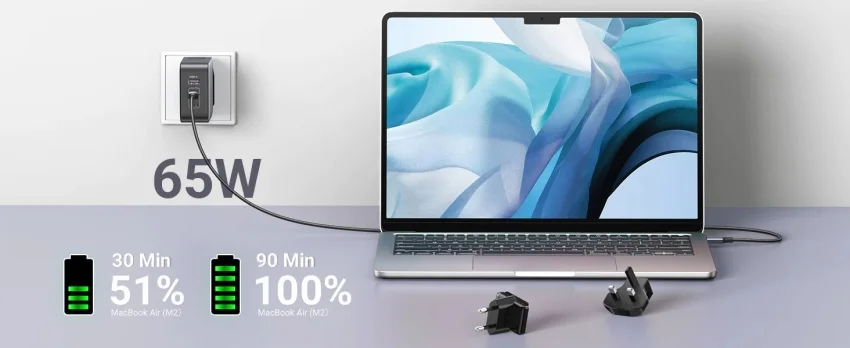 Bộ Sạc Ugreen 65W Nexode GaN CD296 3 Cổng USB-C và Đầu Cắm US/UK/EU cho Du Lịch — ảnh 9