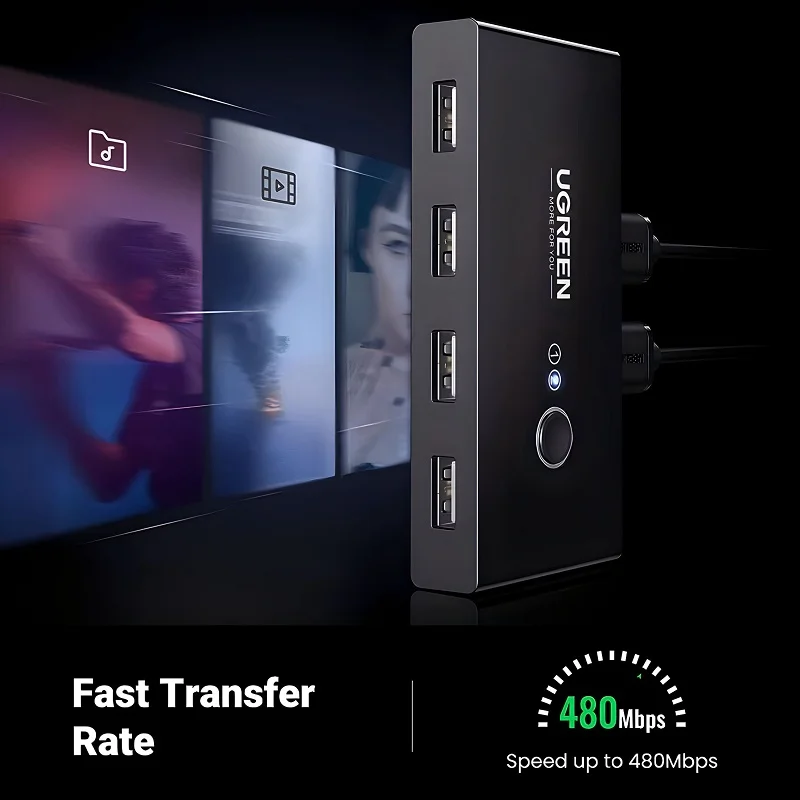 Bộ switch chia cổng USB 2.0 2 vào 4 ra màu đen Ugreen (30767) — ảnh 4