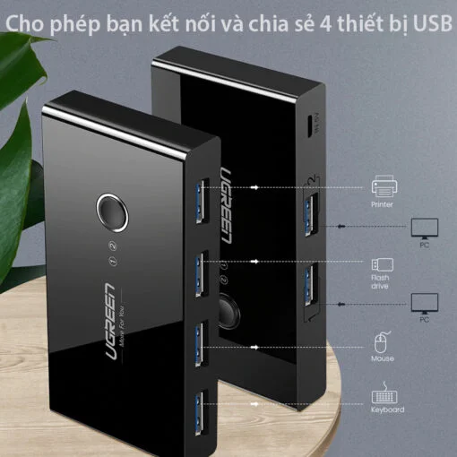 Bộ switch chia cổng USB 3.0 2 vào 4 ra màu đen Ugreen (30768) — ảnh 4