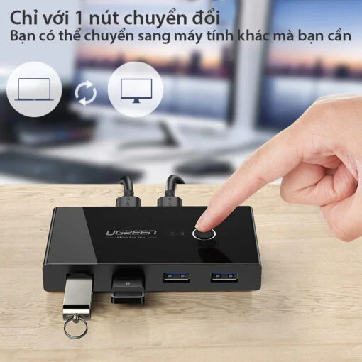 Bộ switch chia cổng USB 3.0 2 vào 4 ra màu đen Ugreen (30768) — ảnh 5