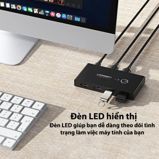 Bộ switch chia cổng USB 3.0 2 vào 4 ra màu đen Ugreen (30768)