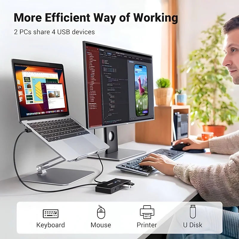 Bộ switch chia cổng USB 3.0 2 vào 4 ra màu đen Ugreen (30768)