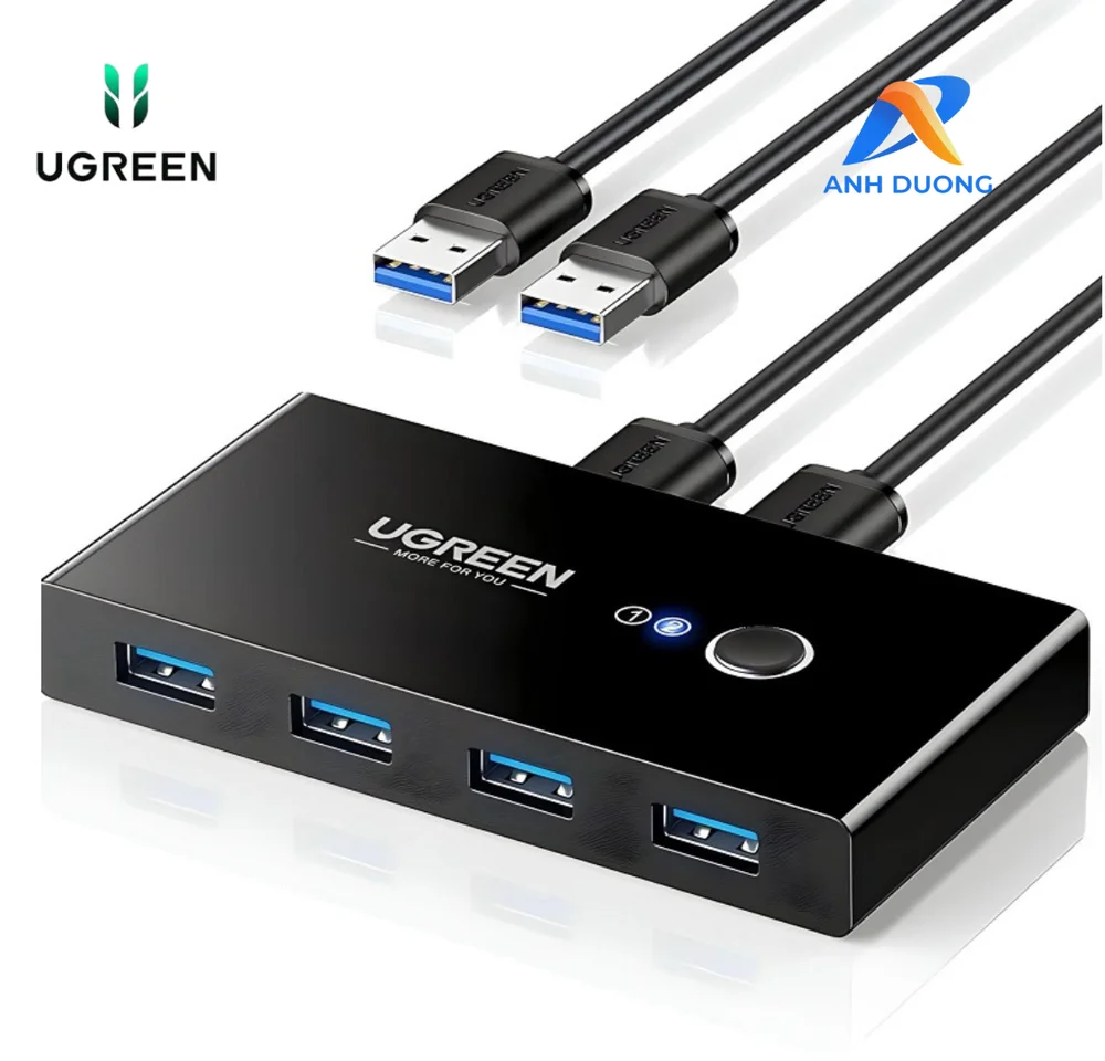 Bộ switch chia cổng USB 3.0 2 vào 4 ra màu đen Ugreen (30768)