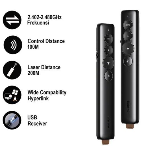 Bút trình chiếu Laser không dây chính hãng Ugreen 50654 cao cấp (Led đỏ, chiếu xa 200M)