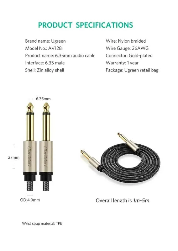 Cáp âm thanh 2 đầu 6.5mm dương cao cấp dài 1.5M Ugreen (40810) AV128 — ảnh 11