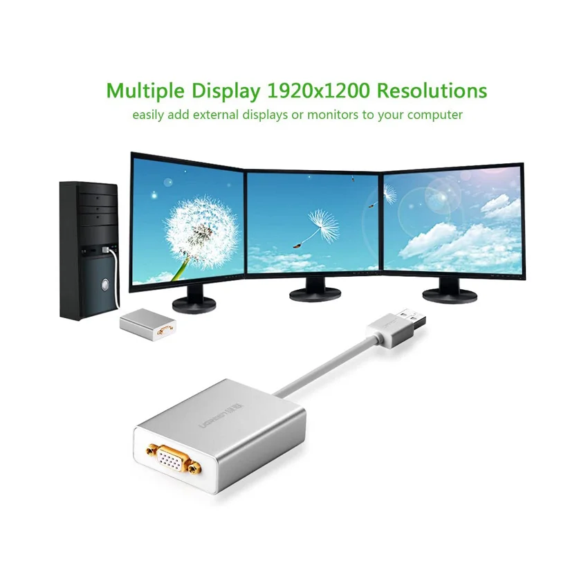 Cáp chuyển đổi USB to VGA chính hãng Ugreen 40244 cao cấp