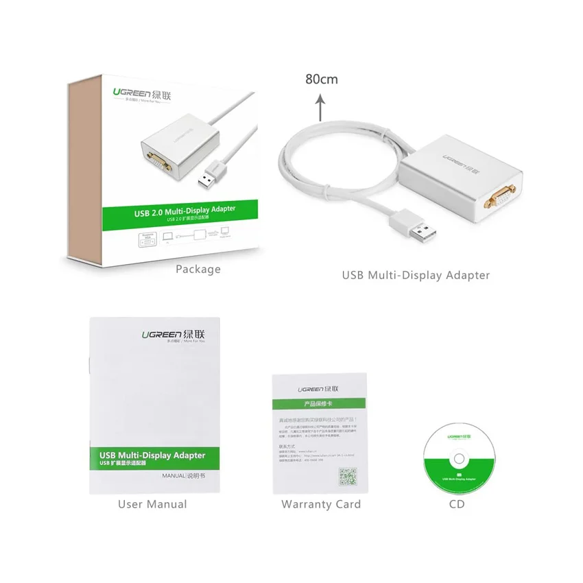 Cáp chuyển đổi USB to VGA chính hãng Ugreen 40244 cao cấp