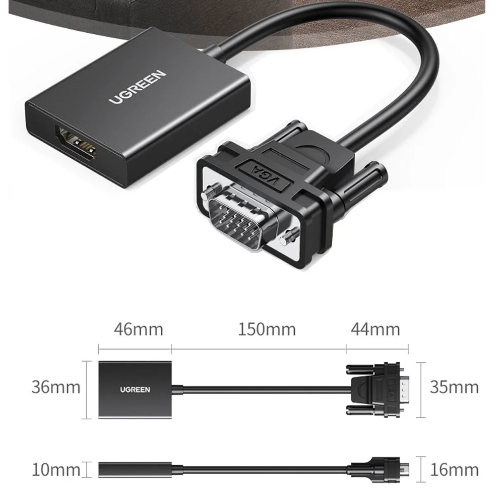 Cáp chuyển đổi VGA sang HDMI+Audio 1080P@60Hz Ugreen 50945 cao cấp