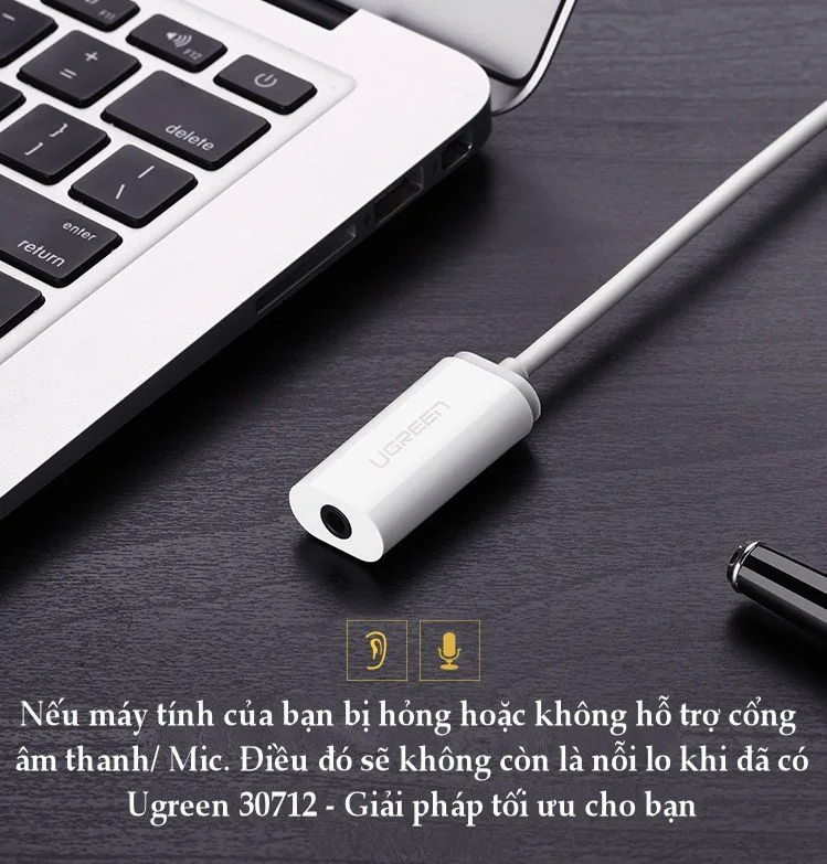 Cáp chuyển USB ra audio 3.5mm hỗ trợ Mic và Tai Nghe Ugreen (30712)