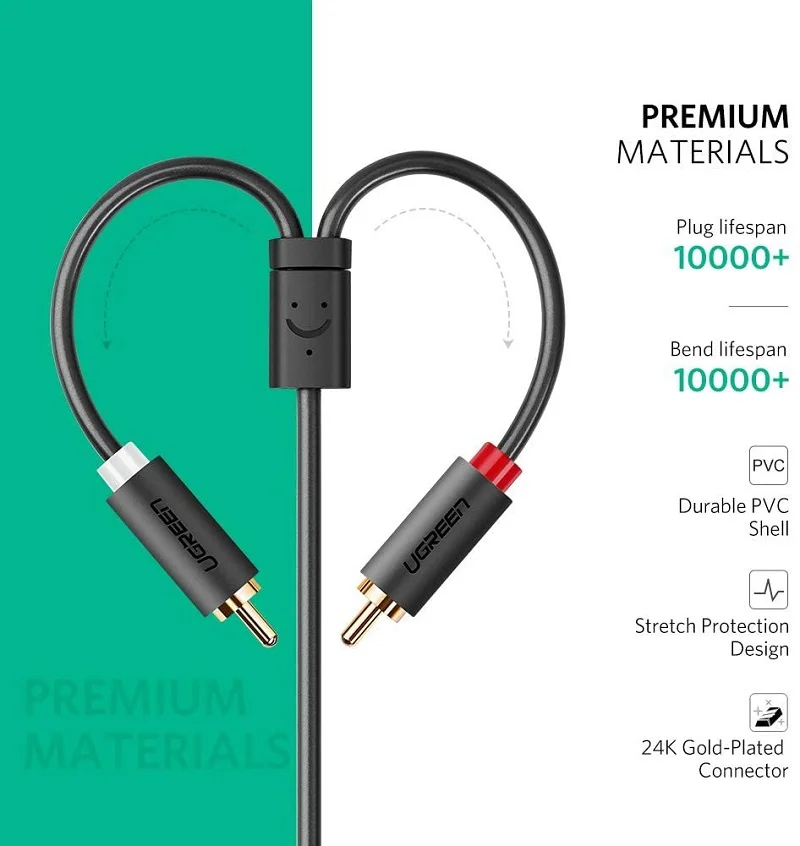 Cáp dữ liệu AV 3.5mm female sang 2RCA male truyền âm thanh dài 3M Ugreen (10549 ) — ảnh 4