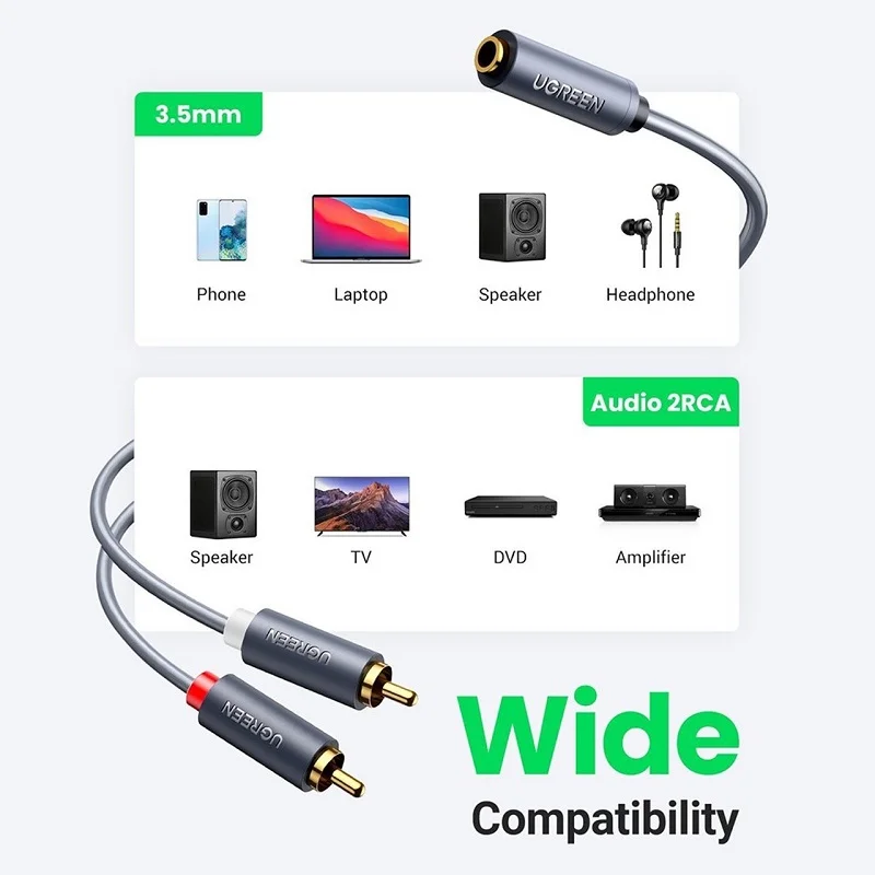 Cáp dữ liệu AV 3.5mm female sang 2RCA male truyền âm thanh dài 3M Ugreen (10549 ) — ảnh 8