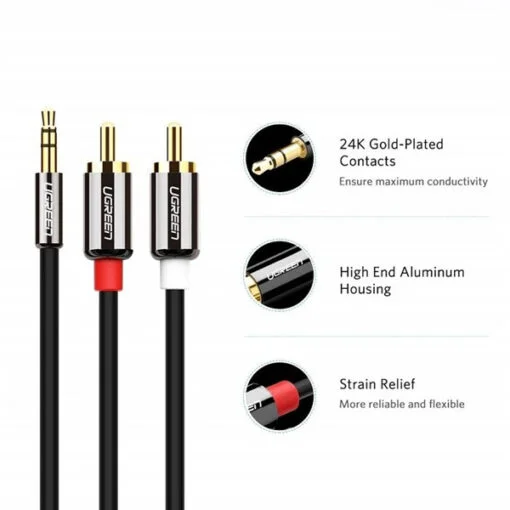 Cáp dữ liệu AV 3.5mm male sang 2RCA male truyền âm thanh dài 1M màu đen Ugreen AV116 (10749) — ảnh 3