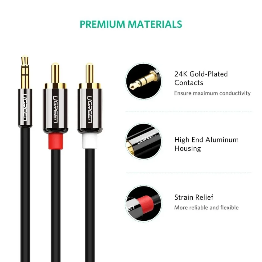 Cáp dữ liệu AV 3.5mm male sang 2RCA male truyền âm thanh dài 8M Ugreen AV116 (20780) — ảnh 3