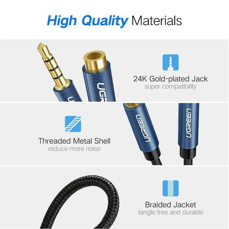 Cáp dữ liệu AV 3.5mm nối màu xanh dài truyền âm thanh dài 1M Ugreen 40673 AV118 — ảnh 3