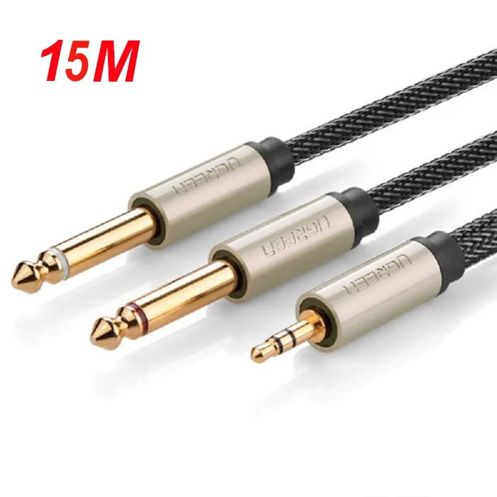 Cáp dữ liệu AV 3.5mm ra 2 đầu 6.5mm truyền âm thanh dài 15M Ugreen 10623