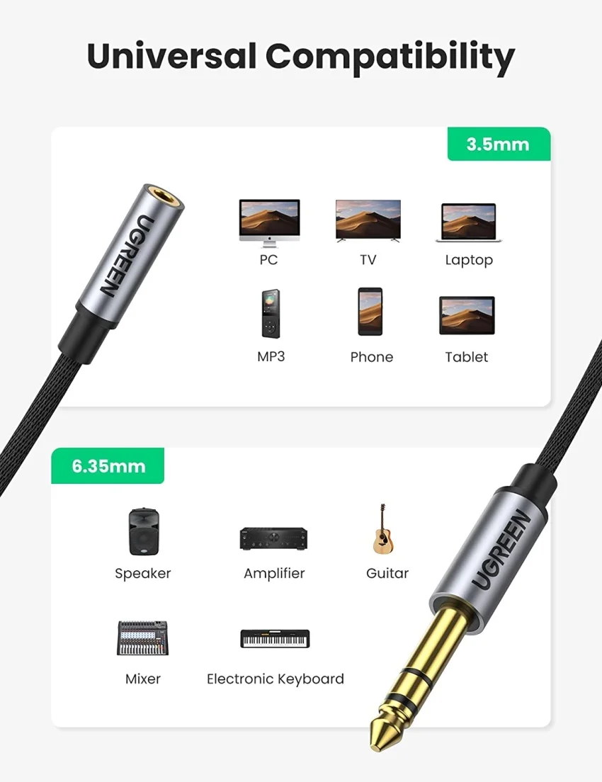 Cáp dữ liệu AV 3.5mm ra 6.35mm dài 25cm Ugreen (20498) — ảnh 3