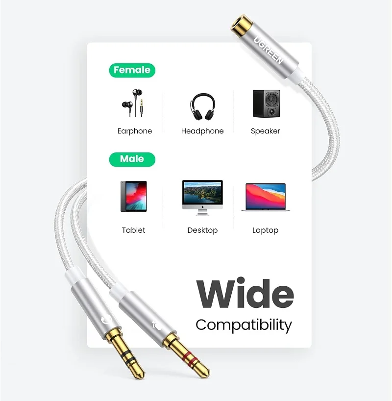 Cáp dữ liệu AV 3.5mm sang 2 đầu 3.5mm truyền âm thanh dài 20cm Ugreen (10790) — ảnh 6