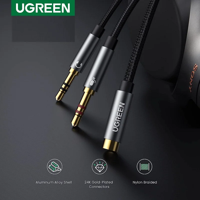 Cáp dữ liệu AV 3.5mm sang 2 đầu 3.5mm truyền âm thanh dài 20CM Ugreen (20899)