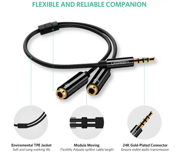 Cáp dữ liệu AV 3.5mm sang 2 đầu 3.5mm truyền âm thanh dài 20cm Ugreen 30620 AV141