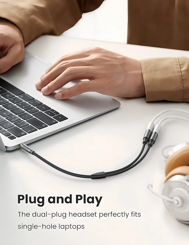 Cáp dữ liệu AV 3.5mm sang 2 đầu cái 3.5mm mic+tai nghe, màu ghi dài 25cm Ugreen (50254) — ảnh 4