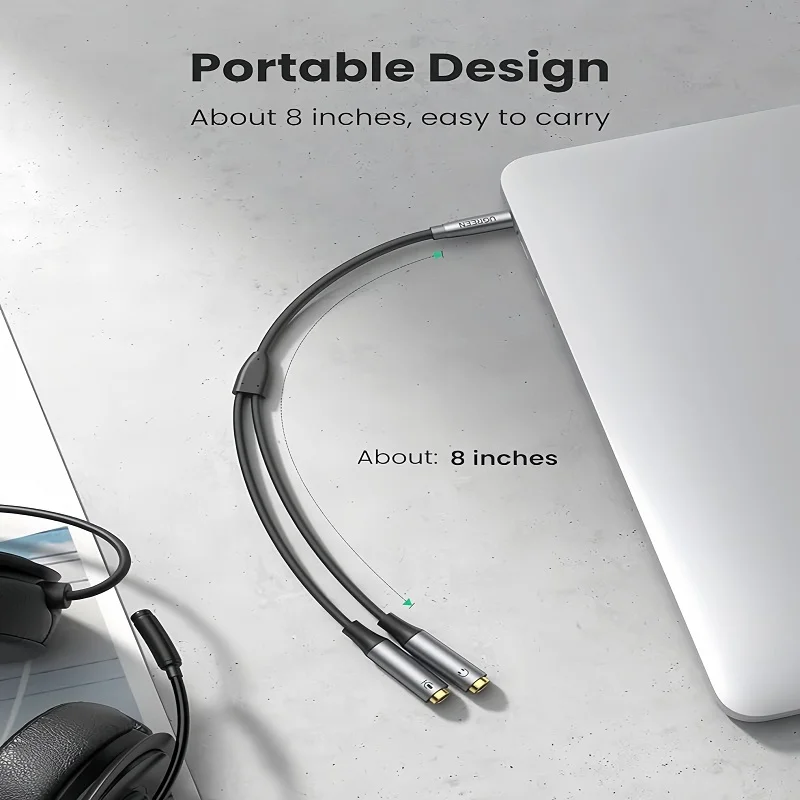 Cáp dữ liệu AV 3.5mm sang 2 đầu cái 3.5mm mic+tai nghe, màu ghi dài 25cm Ugreen (50254) — ảnh 5