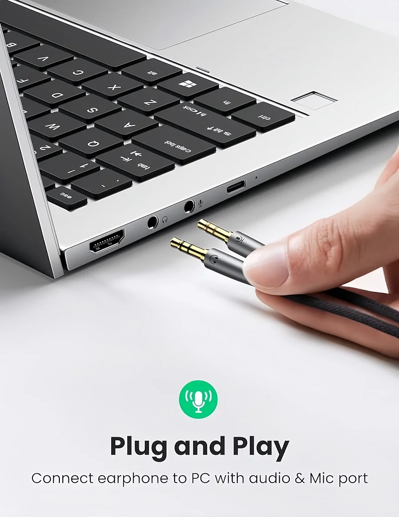 Cáp dữ liệu AV 3.5mm sang 2 đầu đức 3.5mm mic+tai nghe màu ghi dài 25cm Ugreen (50255) — ảnh 4