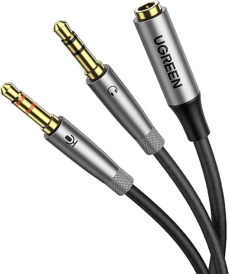 Cáp dữ liệu AV 3.5mm sang 2 đầu đức 3.5mm mic+tai nghe màu ghi dài 25cm Ugreen (50255)