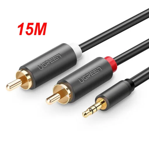 Cáp dữ liệu AV 3.5mm sang 2RCA truyền âm thanh dài 15M Ugreen AV102 (60834)