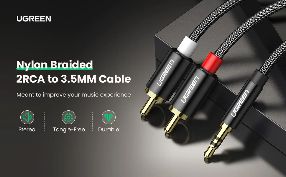 Cáp dữ liệu AV 3.5mm sang 2RCA truyền âm thanh dài 2M Ugreen (60241)