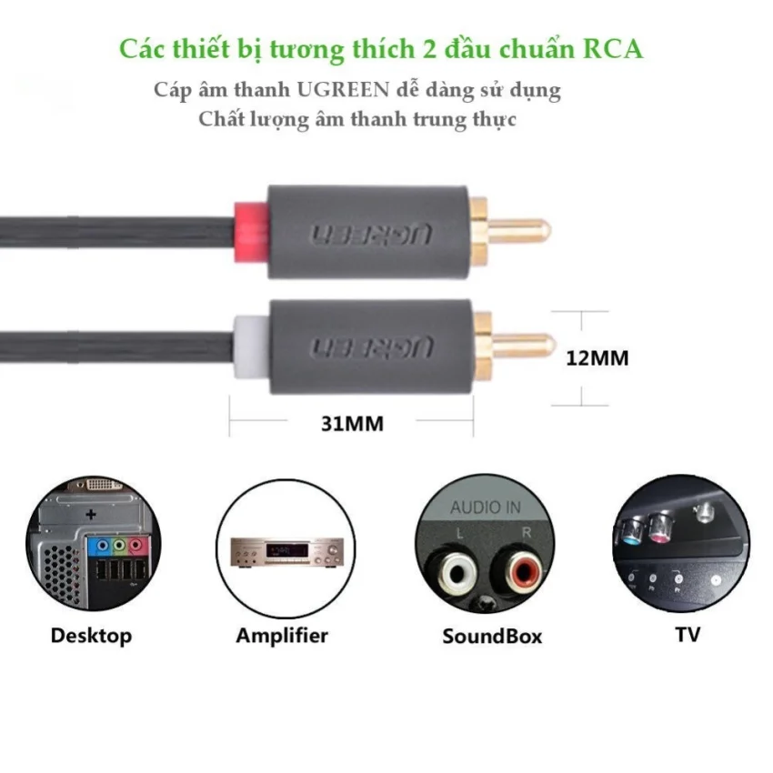 Cáp dữ liệu AV 3.5mm sang 2RCA truyền âm thanh dài 25cm Ugreen (10561) — ảnh 11