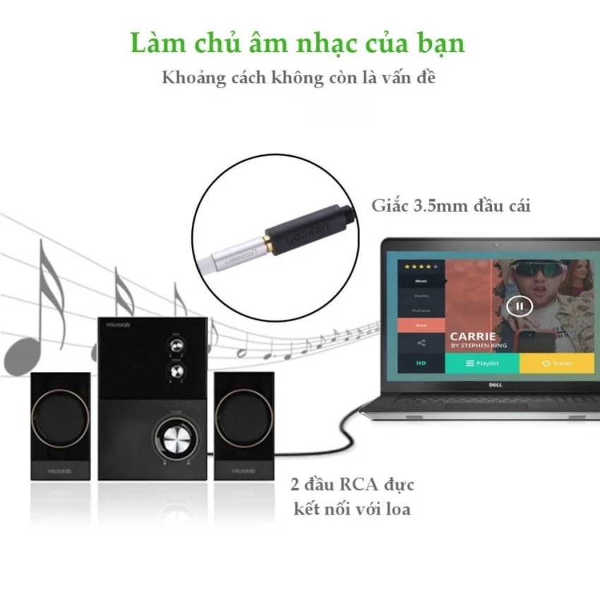 Cáp dữ liệu AV 3.5mm sang 2RCA truyền âm thanh dài 25cm Ugreen (10561) — ảnh 12